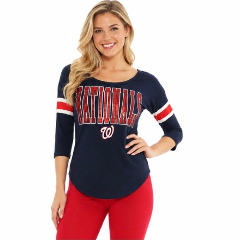 Washington Nationals Womens T Shirt Size XS Jersey Style Reflective Logo New